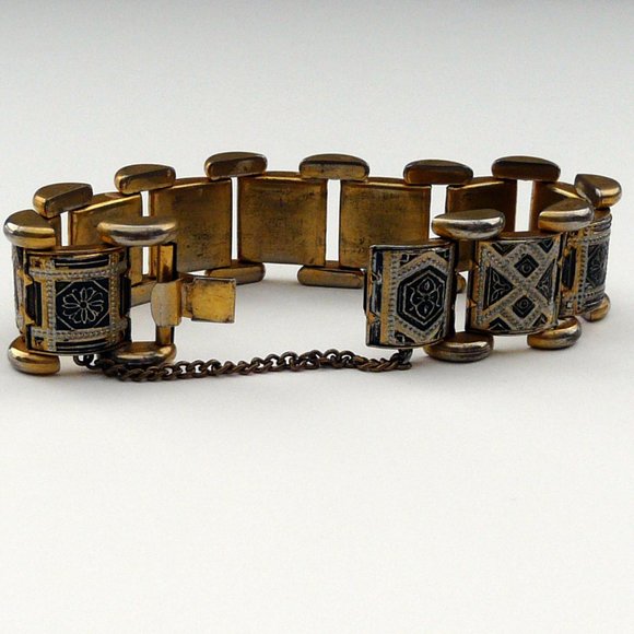 🔴 Vintage Damascene style black & gold bracelet - Picture 5 of 8